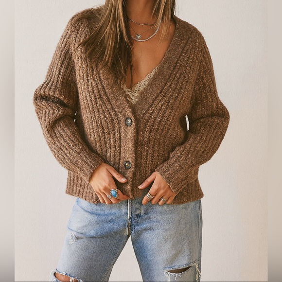 Lucky Brand Sweaters - Lucky Brand chunky brown button wool shaker cardigan sz M women’s knitted cozy m